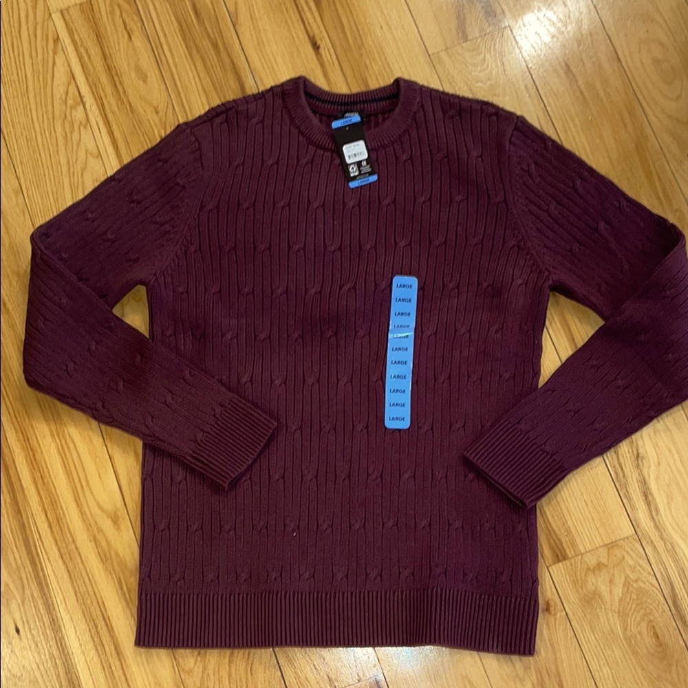 Express 100% Cable Knit Sweater in Rich Wine Burgundy
